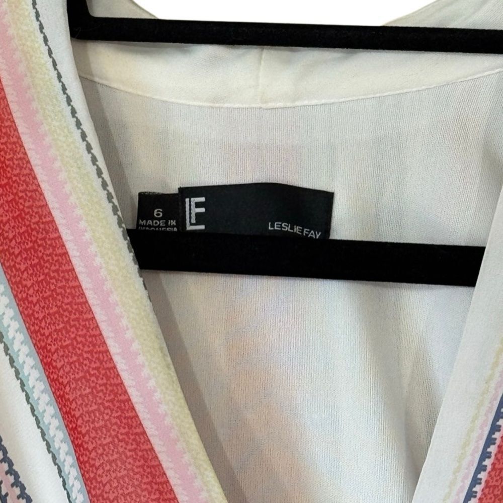 Leslie Fay Women's V Neck Multi Color Striped Midi Dress Size 6 - Picture 4 of 7